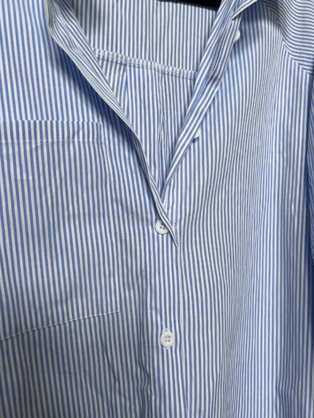 Blue & White Striped Smock Cuffed Boyfriend Shirt - Picture 4 of 5